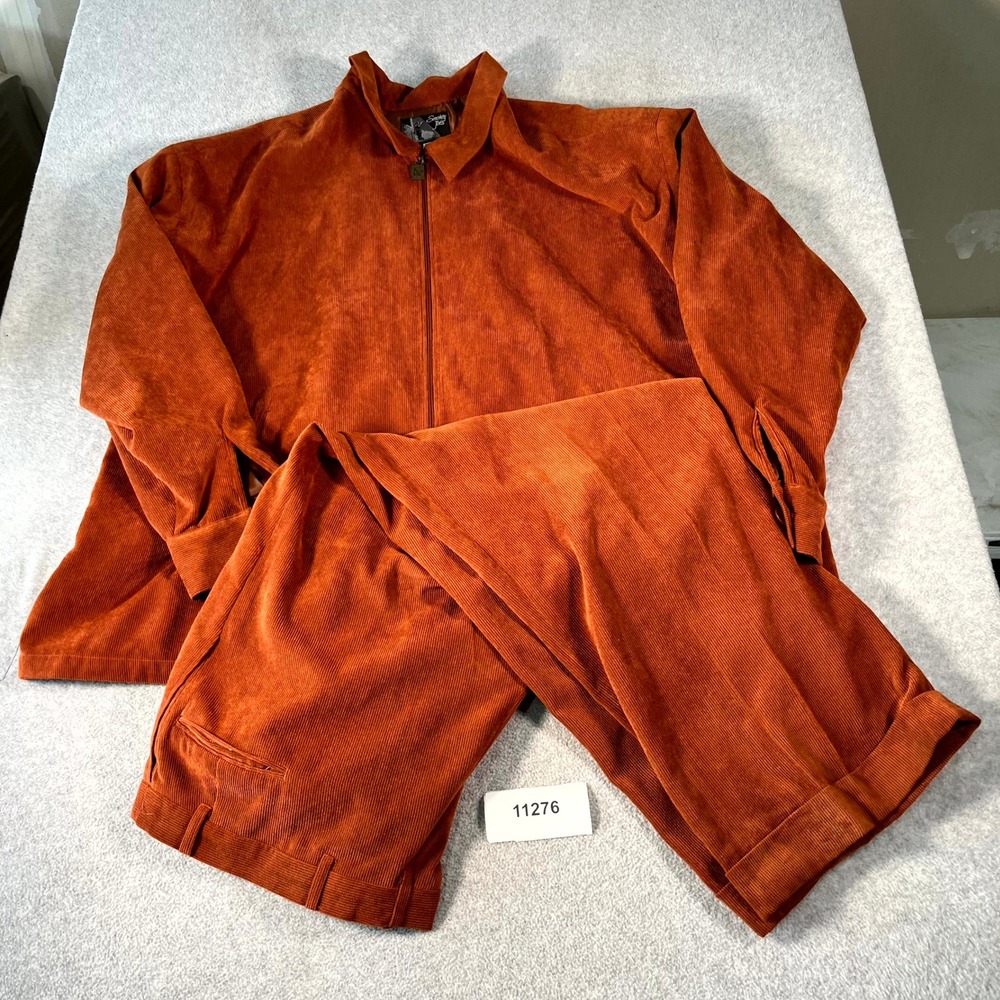 VTG 90s Smokey Joes 2 Piece Jacket & Pants Suit Set Men 6X Burnt Orange Corduroy